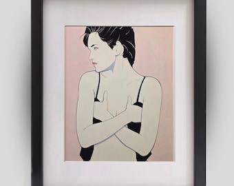 Patrick Nagel Untitled #57 1980s Retro Art Deco Framed Matted Art Print Wall Decor Ready to Hang