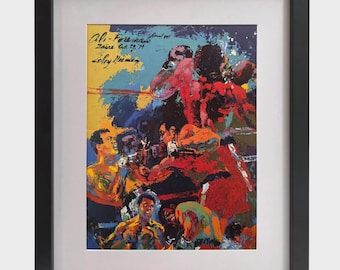 Lámina de arte deportivo de boxeo firmada por Leroy Neiman, "Rumble in the Jungle", para decoración de pared.