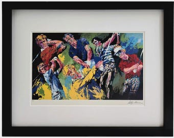 Plato "Golf Winners" de Leroy Neiman, firmado por leyendas del golf. Lámina artística deportiva para decoración de pared, lista para colgar.