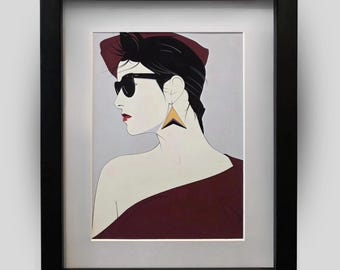 PATRICK NAGEL Carol Vintage 1985 Retro Art Deco Framed Matted Art Print Wall Decor Ready To Hang