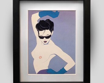 Patrick Nagel Untitled #71 1980's Retro Style Art Deco Framed Matted Print Wall Decor Ready To Hang