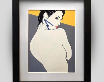 PATRICK NAGEL Untitled #121 Vintage 1985 Retro Art Deco Framed Matted Art Print Ready To Hang