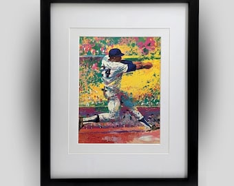 Lámina artística de béisbol de LeRoy Neiman y Willie Mays, enmarcada, 12x15 pulgadas, para decoración de pared del hogar.