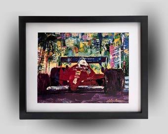 Lámina firmada de Leroy Neiman "Ferrari Fórmula Uno" para decoración de pared. Lista para colgar.