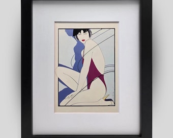 PATRICK NAGEL Headphones Playboy Era Vintage 1980s Retro Style Framed Print Wall Decor Ready To Hang