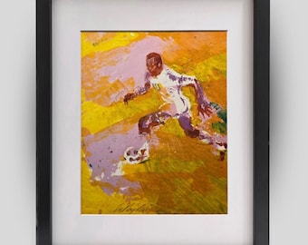 LEROY NEIMAN Pelé Plato Firmado 1983 Leyenda del Fútbol Vintage Lámina Artística Deportiva Decoración de Pared Lista para Colgar