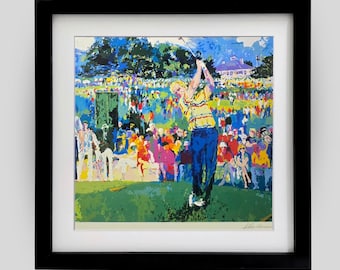 LEROY NEIMAN "Augusta Golf-Jack Nicklaus" Placa firmada, lámina de arte deportivo de golf enmarcada, decoración de pared lista para colgar