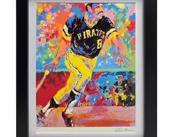 LEROY NEIMAN "Willie Stargell" Plato Firmado Lámina Vintage de Arte Deportivo de Béisbol Decoración de Pared Lista para Colgar