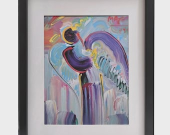 PETER MAX "Ángel" Lámina firmada, enmarcada, de arte pop psicodélico, lista para colgar en la pared.