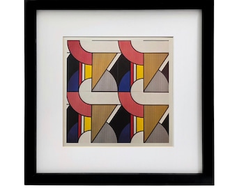 ROY LICHTENSTEIN "Pintura modular con cuatro paneles n.° 2" Lámina de arte pop enmarcada para decoración de pared, lista para colgar.