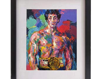 LEROY NEIMAN "Rocky Balboa" Lámina decorativa de boxeo enmarcada, lista para colgar