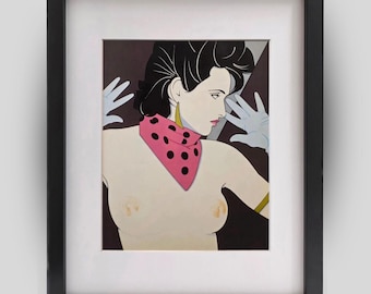 PATRICK NAGEL Untitled #119 Vintage 1980s Retro Art Deco Framed Matted Art Print Wall Decor Ready to Hang