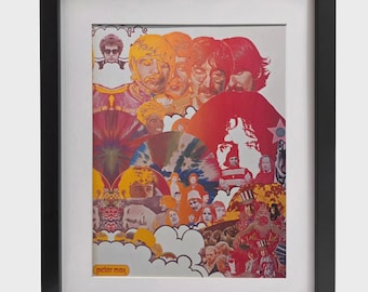PETER MAX "Audio DNA-Beatles" Lámina de arte pop psicodélico enmarcada, lista para colgar en la pared.