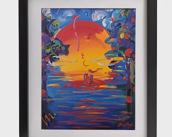 PETER MAX "Better World" Lámina firmada, enmarcada y con paspartú, estilo pop art contemporáneo, lista para colgar en la pared.