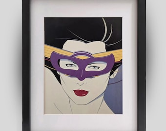 PATRICK NAGEL Mask Vintage 1985 Retro Custom Framed Matted Art Deco Print Wall Decor Ready to Hang