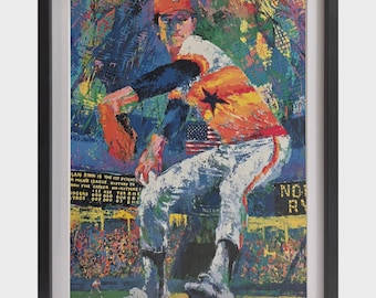 LEROY NEIMAN "Nolan Ryan" Placa firmada Lámina vintage enmarcada de arte deportivo de béisbol para decoración de pared