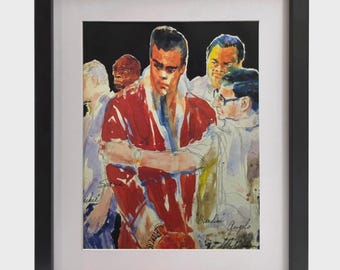 Lámina artística enmarcada firmada de Leroy Neiman, "Muhammad Ali, el atleta del siglo", para decoración de pared.