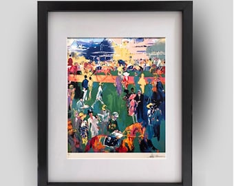 LEROY NEIMAN "Derby Day Paddock" Plato del Derby de Kentucky, impresión artística enmarcada firmada para decoración de pared