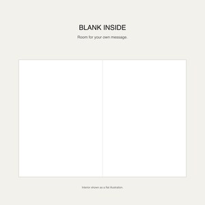 Product diagram showing an open white card with two blank inner panels, ready for your own handwritten message.