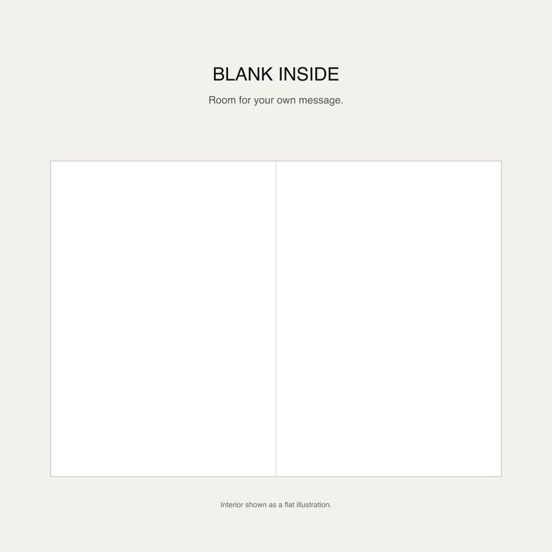 Product diagram showing an open white card with two blank inner panels, ready for your own handwritten message.