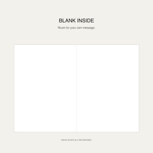 Product diagram showing an open white card with two blank inner panels, ready for your own handwritten message.