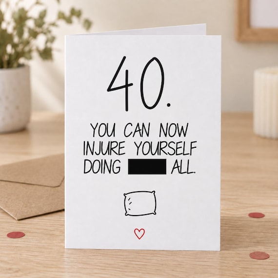 Doing Nothing 40th birthday card, with censored preview wording, in a lifestyle mock-up