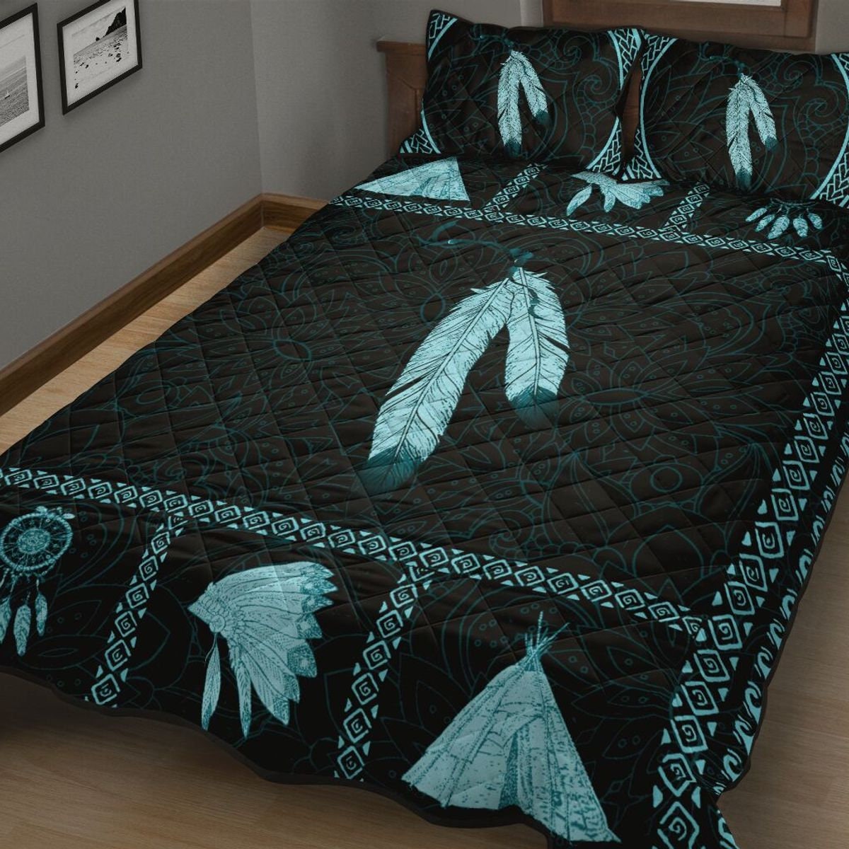 Native American Blue Quilt Bed Set and Pillow Covers85 printed Etsy