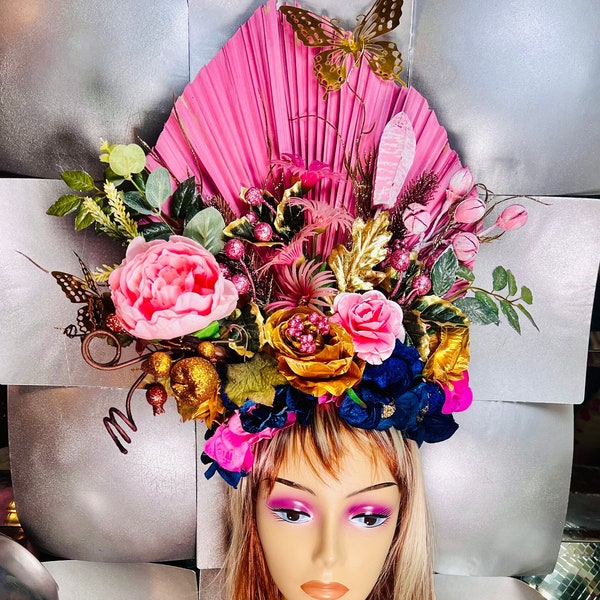 x~Peaceful Pink Palm Frond Headpiece~x