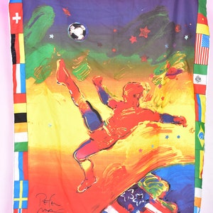 x-RARE Auténtico firmado Peter Max 1994 Copa Mundial bufanda de seda Poster x