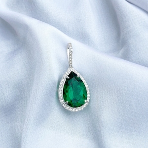 Smaragd 92.5 Sterling Silber Anhänger Set, Nano / Glas Smaragd Anhänger für Verabredung Nacht, Jahrestagsgeschenk für sie, Schmuck für Kleid