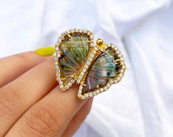 Georgia Tourmaline Butterfly Silver Ring