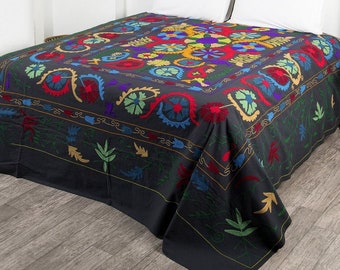 Wall Hanging Suzani,Silk Embroidery,Cotton Fabric,Needlework Suzani,Bedspread Bedding,Table Clothes 7/'0 feet x4/'4 feet No:649 Free Shipping