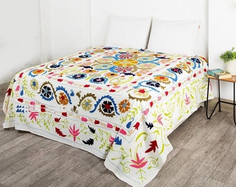 6/'1 x 7/'3 ft single embroidered bed sheet suzani bed cover,floral quilt,bohemian decor,boho home,coverlet vintage suzani table cloths suzan