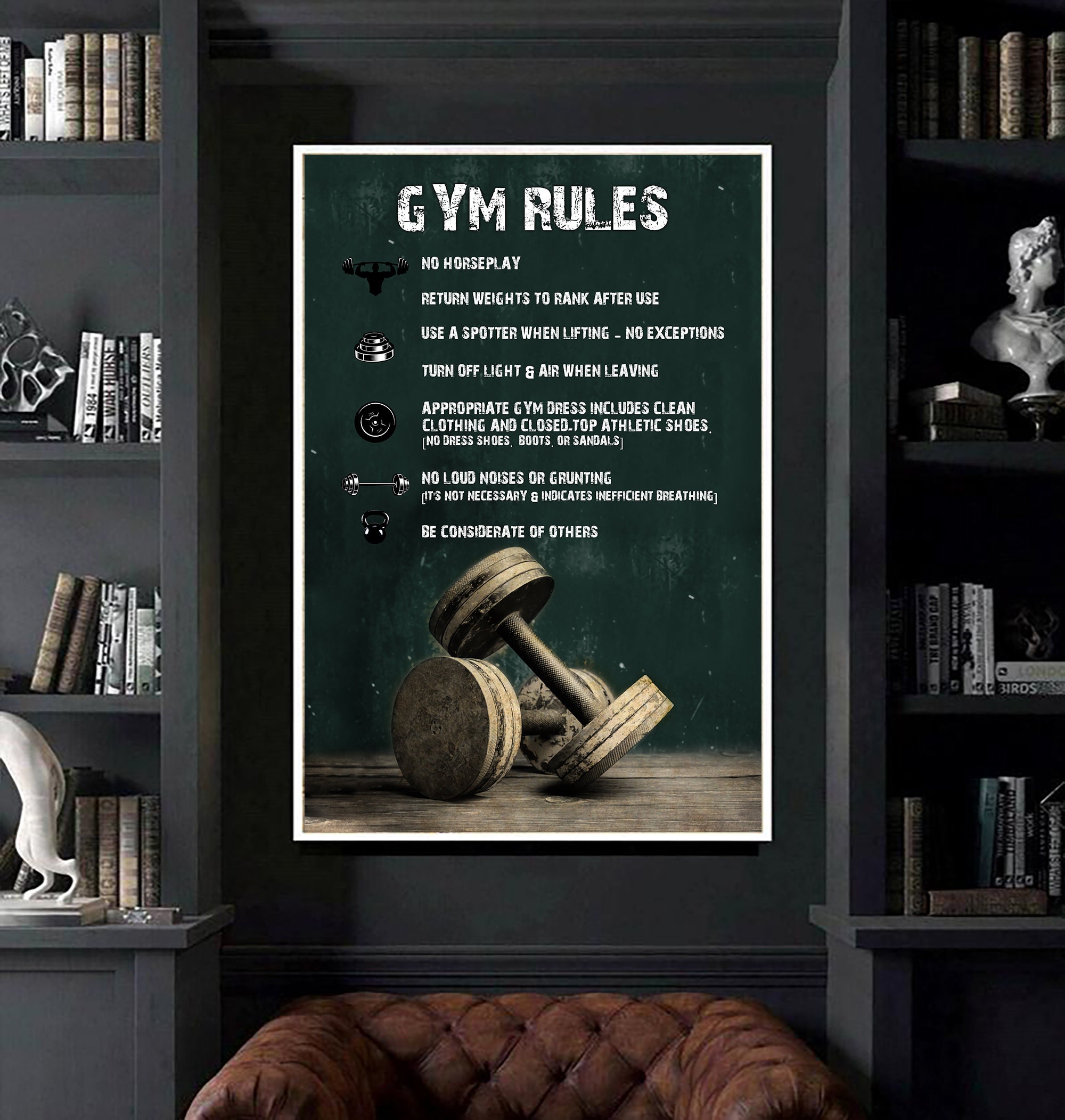 Dumbbell Gym Rules Vintage Poster Fitness Gym Workout Poster Etsy