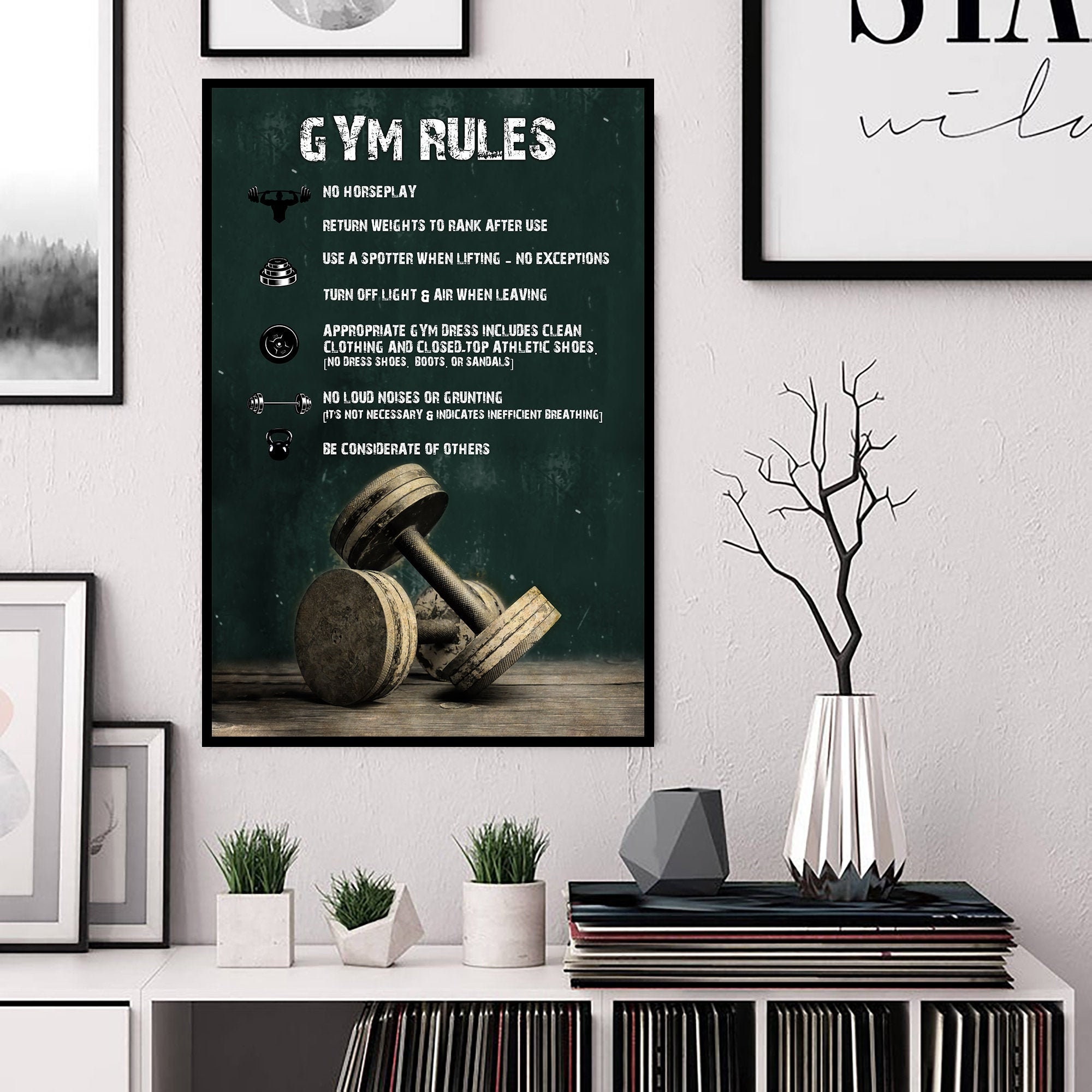 Dumbbell Gym Rules Vintage Poster Fitness Gym Workout Poster Etsy