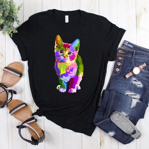 Colorful Cat Unisex T-Shirt, Rainbow Cat T-Shirt, Cute Cat Shirt, Cat Lover Shirt, Gift for Cat Lover, Birthday Gift, Gift for Her