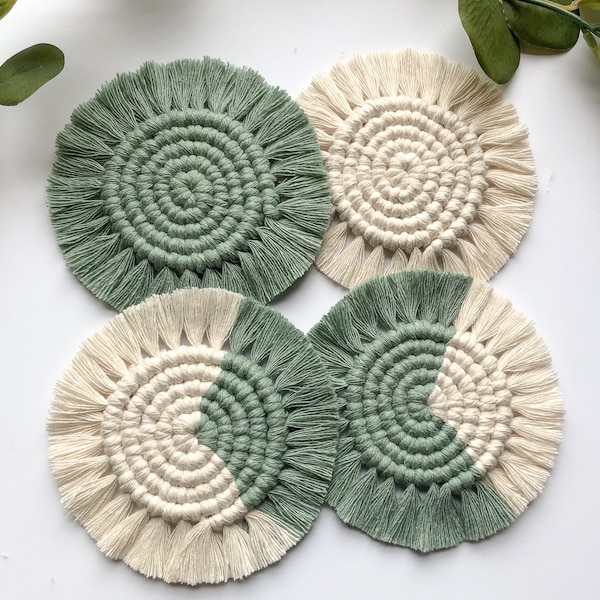 Macrame Coasters, Set of 4 Coasters, Coffee Table Decor, Plant Decor, Boho Fringe Coasters, Farmhouse decor, Holiday Gifts