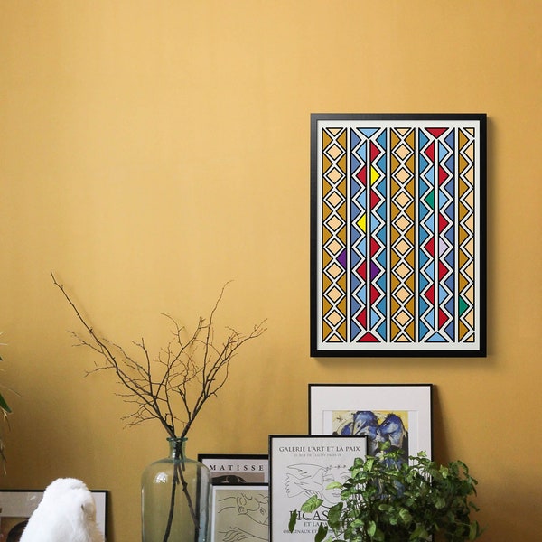 Tribal Print Poster, Ndebele Design Poster, Geometric Pattern, Boho Print, Home Decor, African Wall Art, Happy, Digital Download, Printables