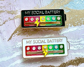 Mood Tracker Social Battery Emotion Sliding Enamel Hat Pin Mental Health Novelty Brooch