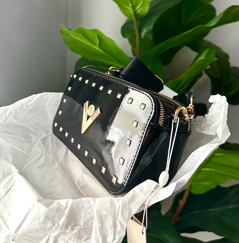 Neue Valentino Orlandi Crossbody Kameratasche Geldbeutel Schwarz Gold Hardware Mit Tags UVP 280 Italy Pink, Lavendel, Rot, Taupe, Weiß, Grau & Blau Bild 5
