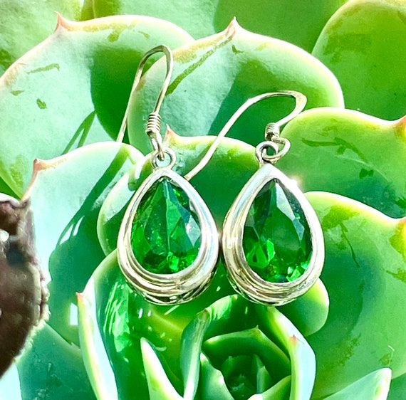 Sterling Silver 925 Bali Artisan Green Faceted Ge… - image 1