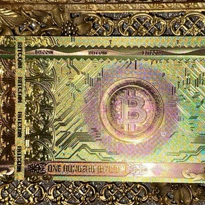 One Commerative 100 Bitcoin BTC Bank Note Crypto Banknote Gold Foil Bit Coin US