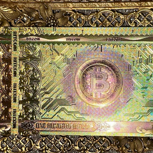 One Commerative 100 Bitcoin BTC Bank Note Crypto Banknote Gold Foil Bit Coin US
