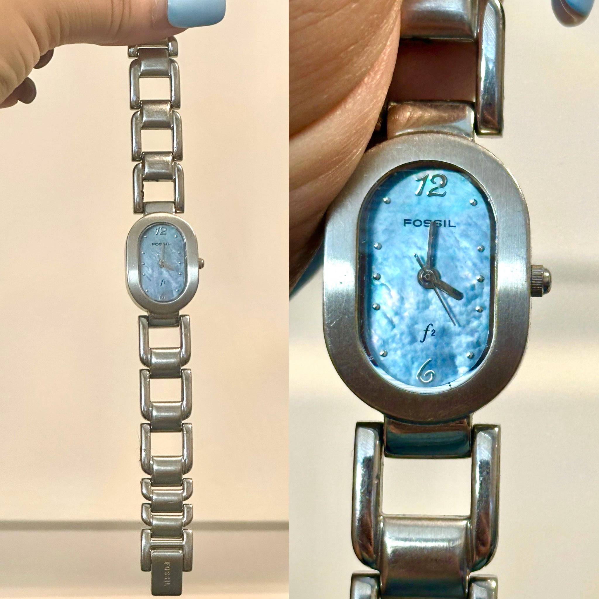 Womens Fossil F2 Blue Mother of Pearl Stainless Steel Quartz 