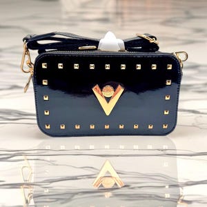 Neue Valentino Orlandi Crossbody Kameratasche Geldbeutel Schwarz Gold Hardware Mit Tags UVP 280 Italy Pink, Lavendel, Rot, Taupe, Weiß, Grau & Blau Bild 1