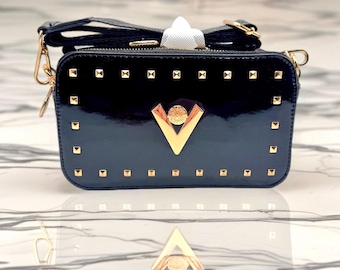 New Valentino Orlandi Crossbody Camera Bag Purse Black Gold Hardware With Tags MSRP 280 Italy Pink, Lavender, Red, Taupe, White, Gray & Blue