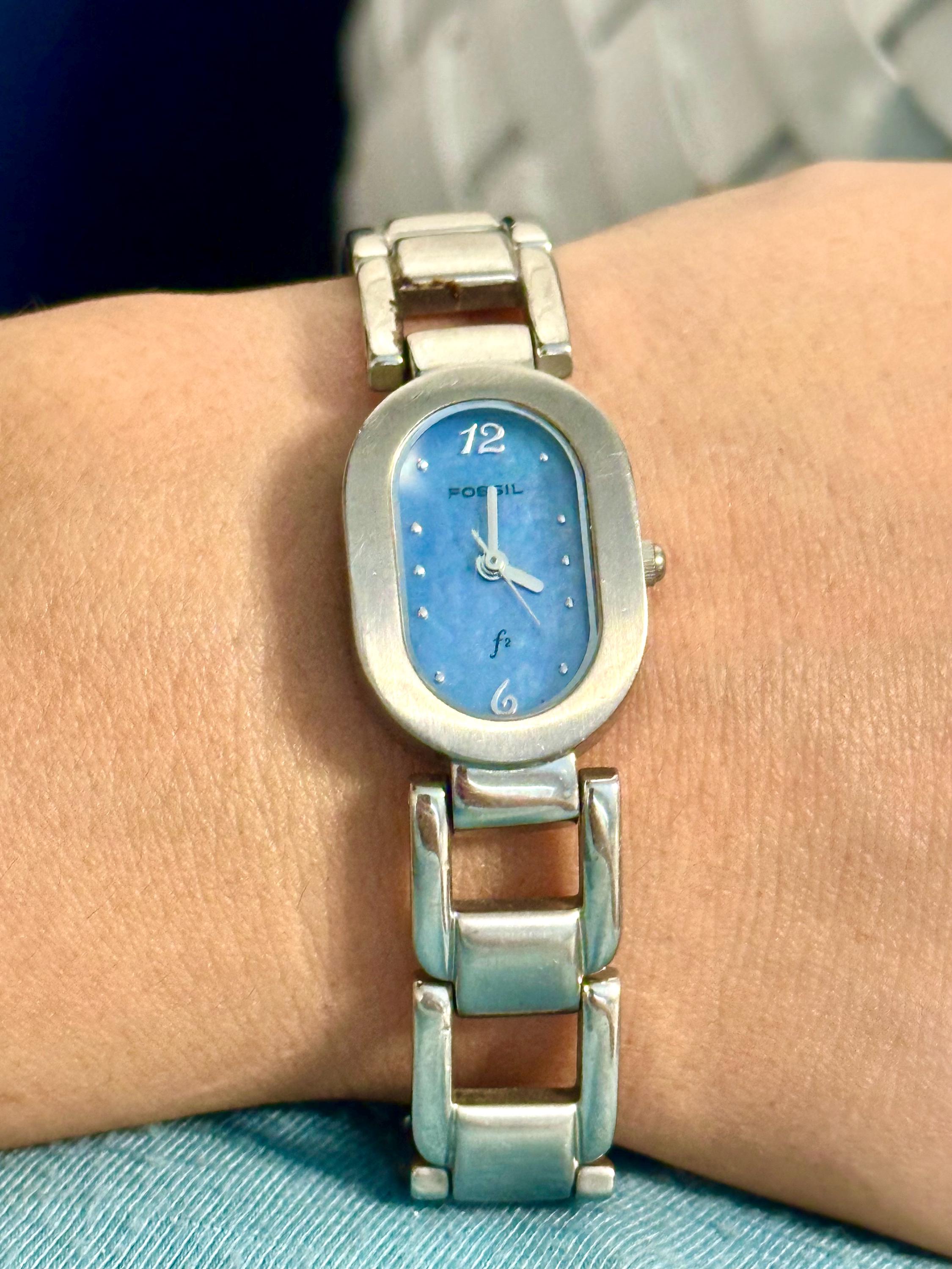 Vintage Watches Fossil F2 ES-9094 Blue Dial Women\'s Link Bracelet Watch Womens Fossil F2 Blue Mother of Pearl Stainless Steel Quartz  main image 4