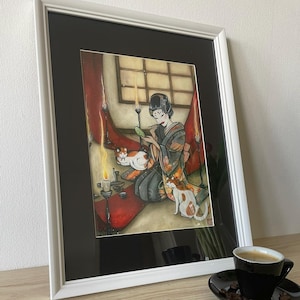 Lámina "Geisha y sus amigos" - La magia de la Geisha y la Nekomata - Póster A4 o postal A6