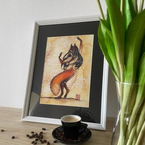 Tirage d'art "Danse des Kitsune Hina" - Affiche A4 ou carte postale A6