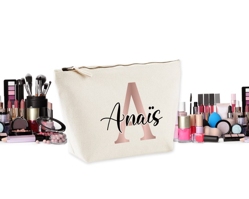 Rose Gold gepersonaliseerde make-up tassen, aangepaste tekst, geschenken Maman, Tata, gepersonaliseerde pouch, vriendin geschenken, geschenken voor meisjes, moederdag geschenken afbeelding 5